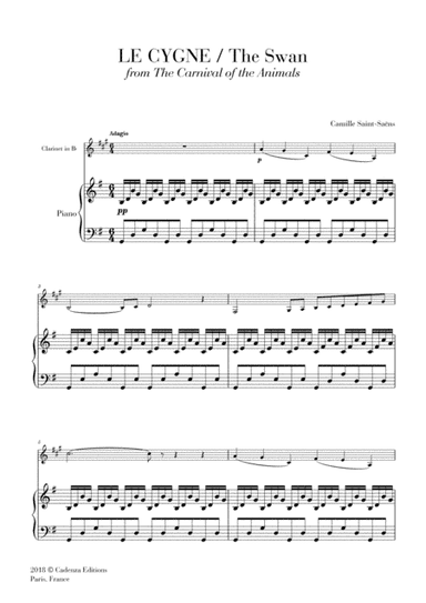 The Swan - Le Cygne (from the Carnival of the Animals) for Clarinet in Bb and Piano (arr. Cadenza Editions)
