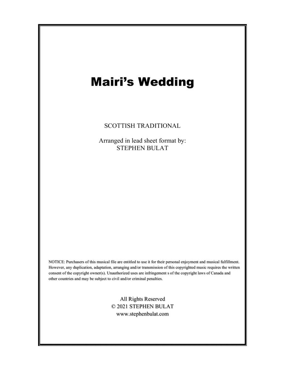 Mairi's Wedding (Scottish Traditional) - Lead sheet (key of D) (arr. Stephen Bulat)
