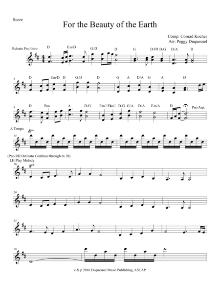 For the Beauty of the Earth (arr. Peggy Duquesnel)