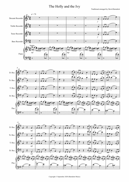 The Holly and the Ivy for Recorder and Piano (arr. David Burndrett)