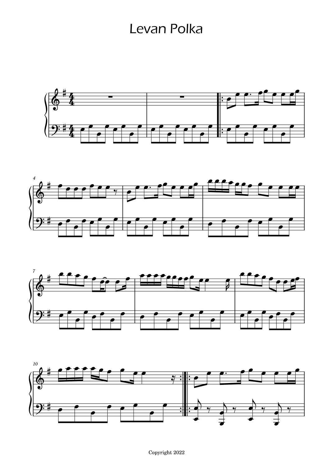 Levan Polkka - Easy Intermediate Piano (arr. Ygor Nunes)