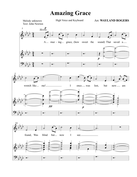 Amazing Grace (Solo) High Voice