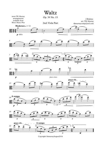 Brahms - Waltz - 2nd. Viola Part - Suzuki Bk.2 (arr. TK (Tim) Murray)