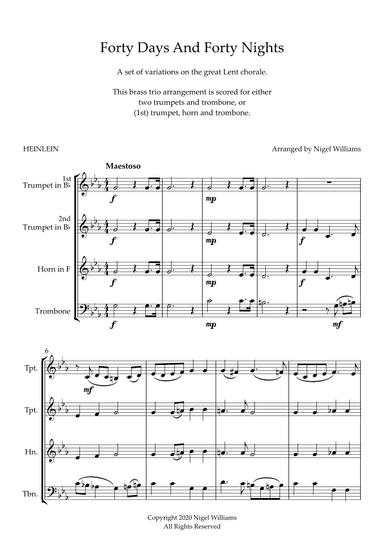 Forty Days And Forty Nights, for Brass Trio (arr. Nigel Williams)