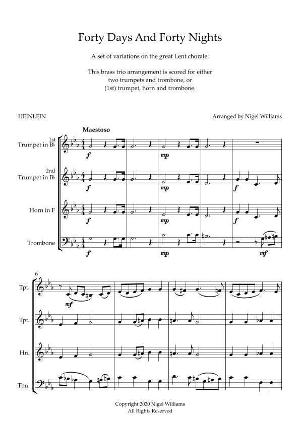 Forty Days And Forty Nights, for Brass Trio (arr. Nigel Williams)