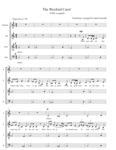 The Wexford Carol (SATB, a cappella) arranged by Sarah Jaysmith (Traditional Irish carol) (arr. Sarah Jaysmith)