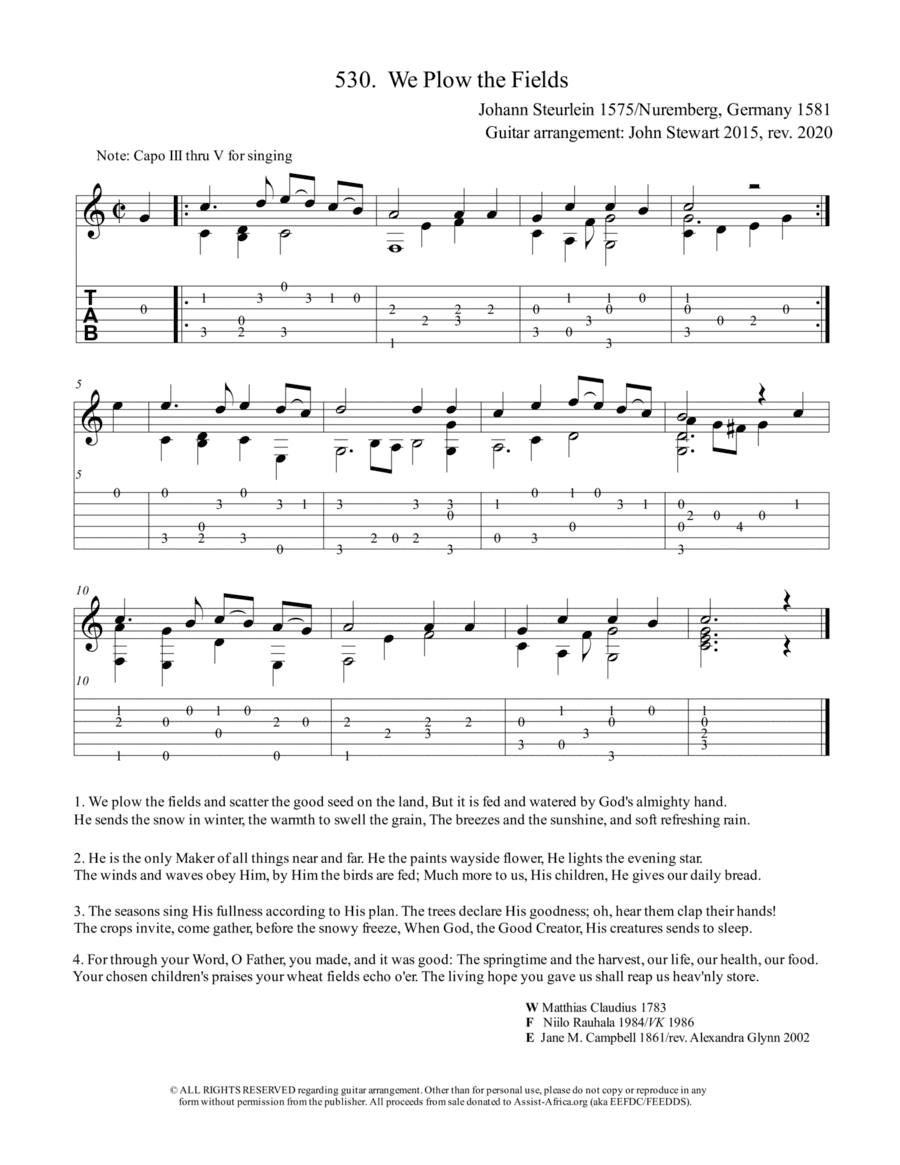530 We Plow the Fields (arr. John Stewart 2015, rev. 2020)