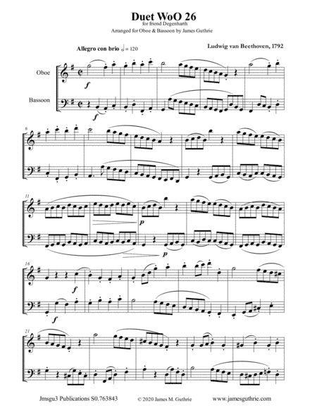 Beethoven: Duet WoO 26 for Oboe & Bassoon (arr. James Guthrie, ASCAP)