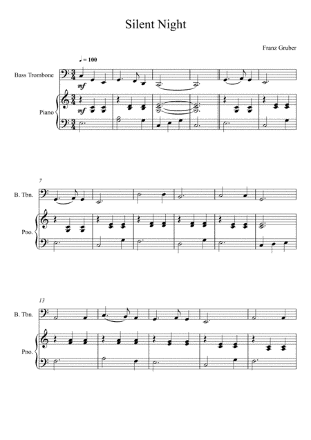 Franz Gruber - Silent Night C Key (Bass Trombone Solo) (arr. André Laitano)