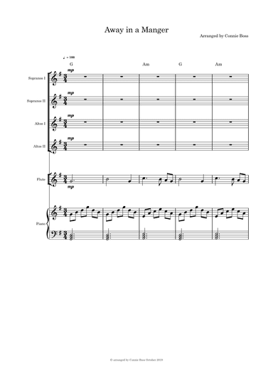 Away in a Manger - SSAA, Flute and Piano (arr. Connie Boss)