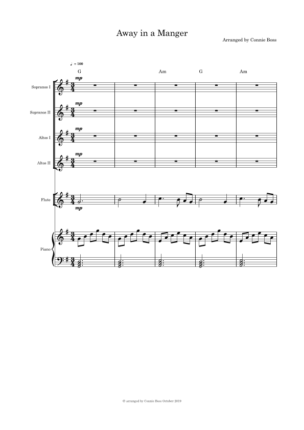 Away in a Manger - SSAA, Flute and Piano (arr. Connie Boss)