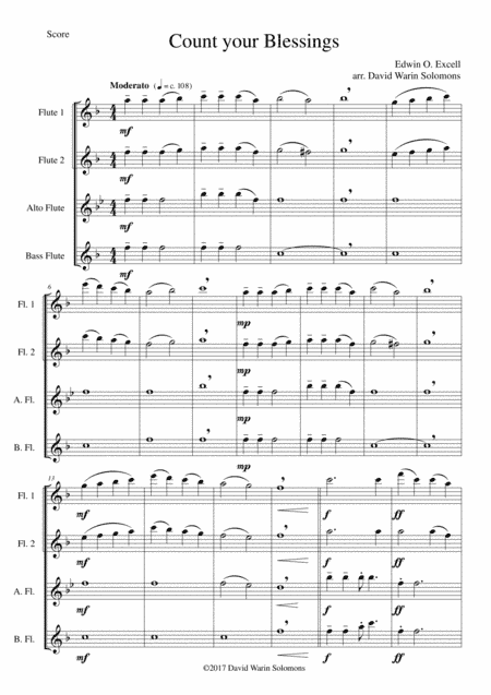 Count your blessings for Flute quartet (2 C flutes, alto flute, bass flute) (arr. David Warin Solomons)