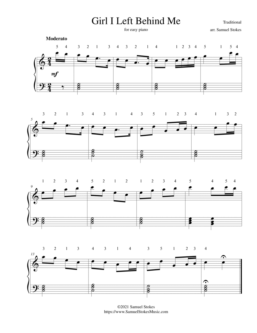 Girl I Left Behind Me - for easy piano (arr. Samuel Stokes)
