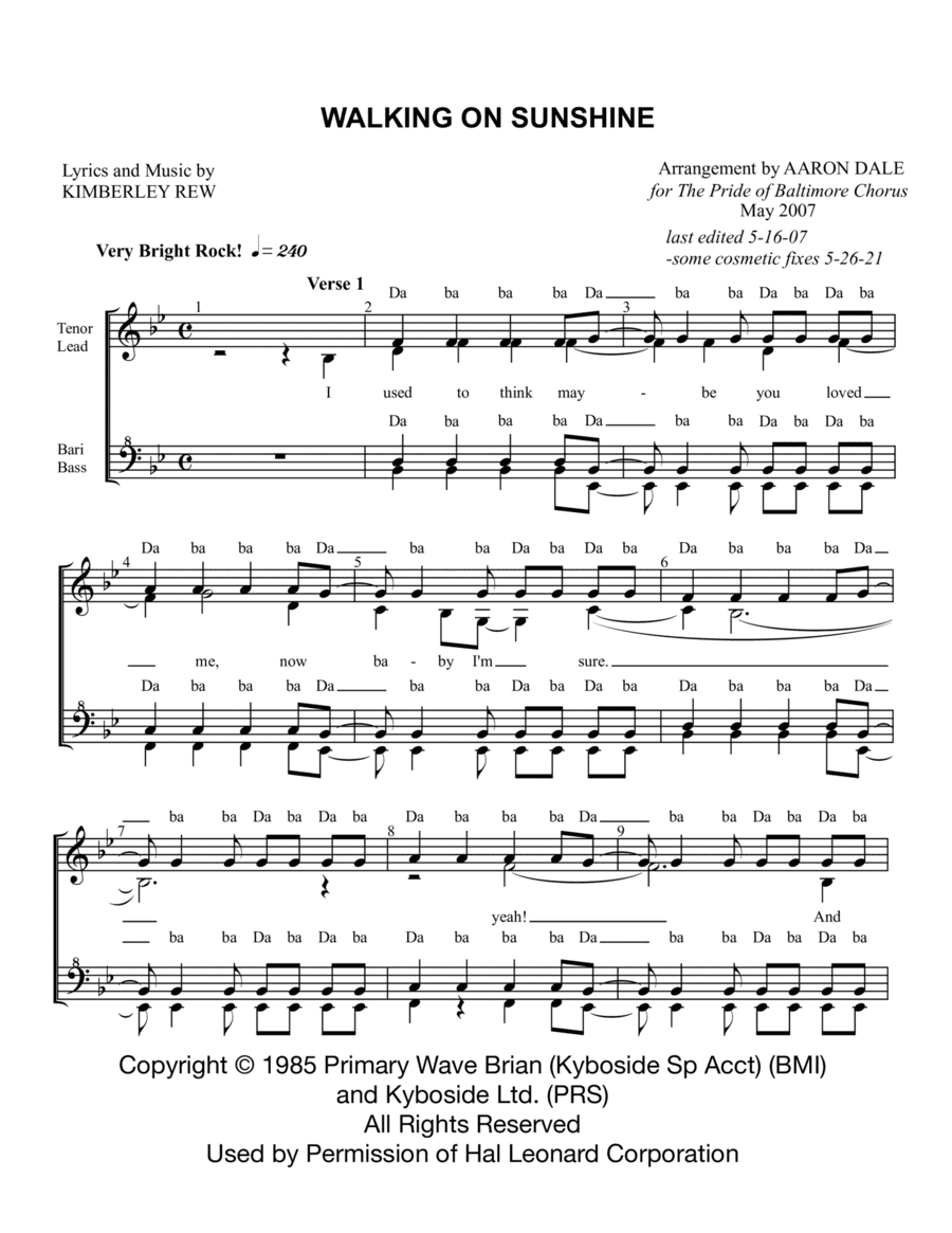 Walking On Sunshine (arr. Aaron Dale)