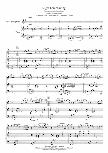 Right Here Waiting (arr. David Kocijan)