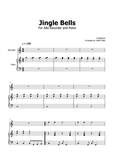 Jingle Bells - Alto Recorder and Piano (arr. Valdir Maia)