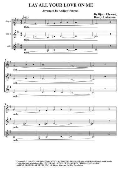 Lay All Your Love On Me (arr. Andrew Emmet)