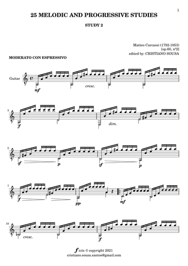 STUDY nº 2 op. 60 [ by Matteo Carcassi ]: guitar solo (No fingerings, neither marks) (arr. Cristiano Sousa)