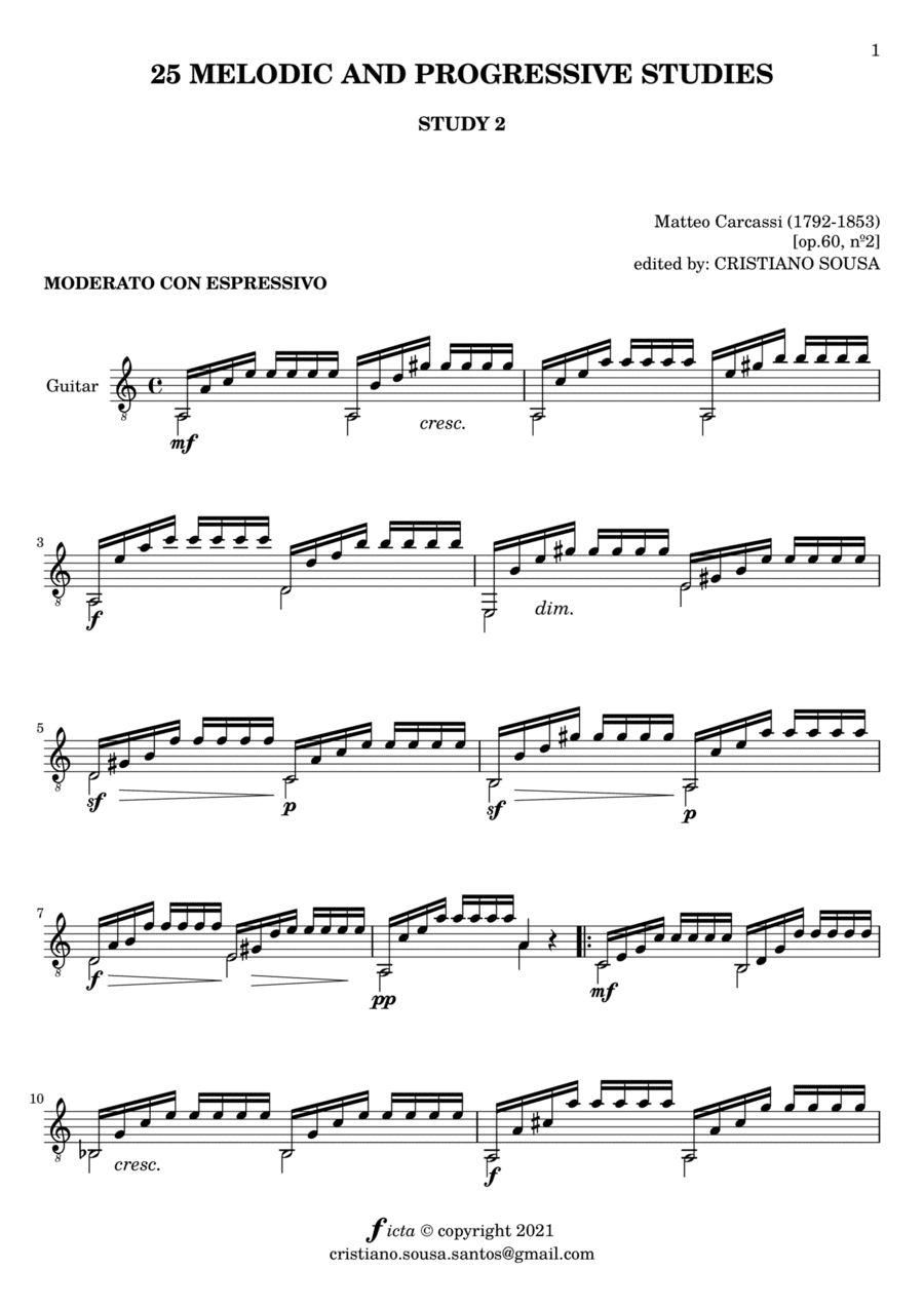 STUDY nº 2 op. 60 [ by Matteo Carcassi ]: guitar solo (No fingerings, neither marks) (arr. Cristiano Sousa)