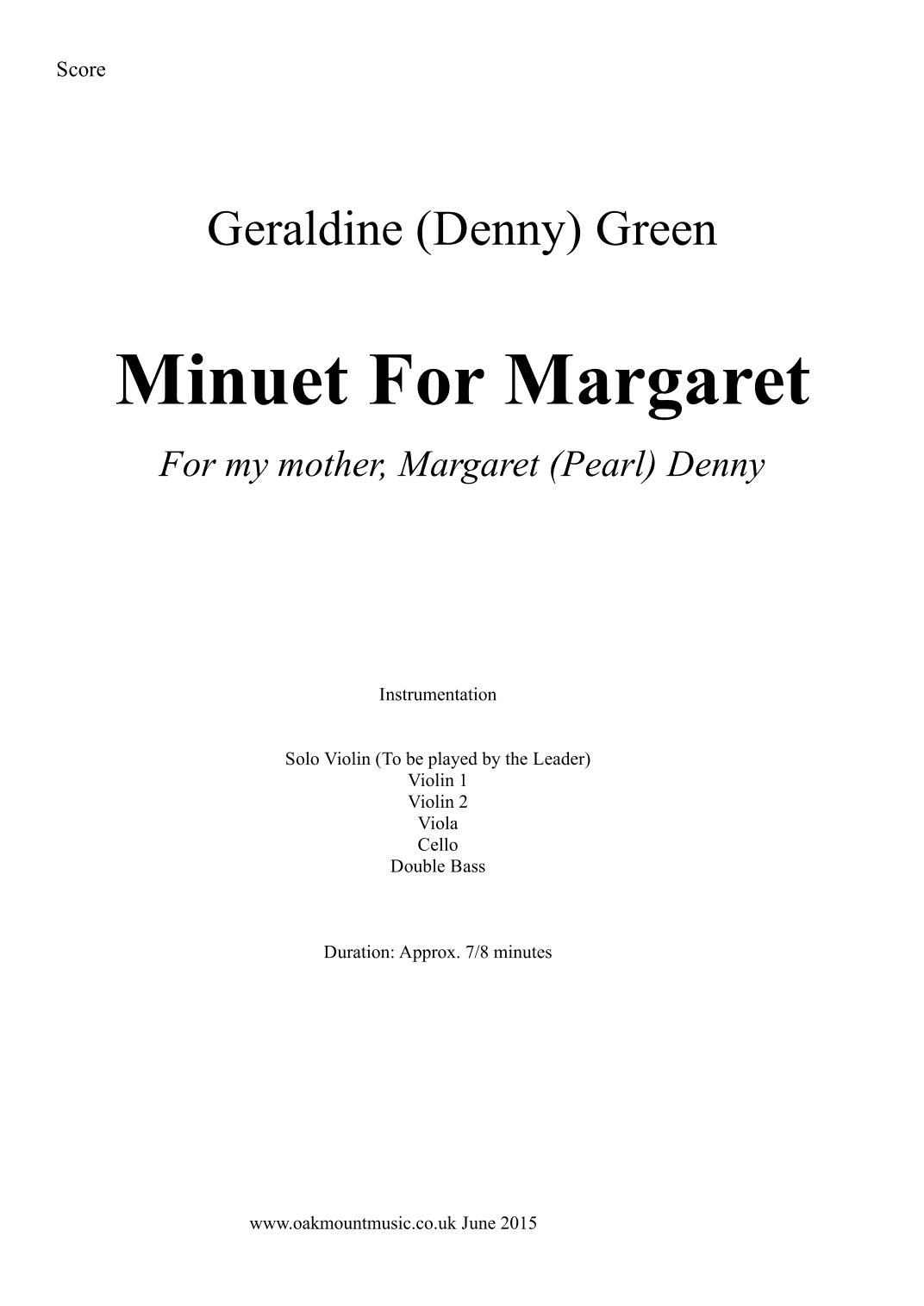 Minuet For Margaret, for Strings.  (Standard Arrangement)