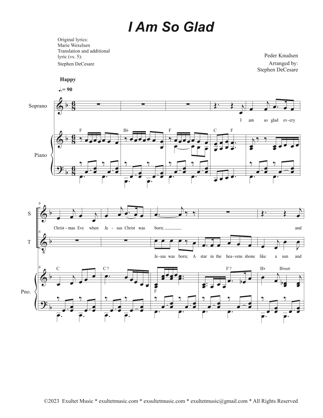 I Am So Glad (Duet for Soprano and Tenor solo) (arr. Stephen DeCesare)