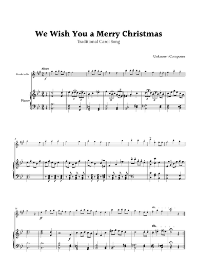 We Wish you a Merry Christmas for D- Flat Piccolo and Piano (arr. Rika K.)