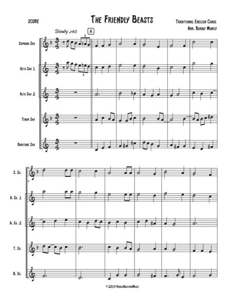 The Friendly Beasts Saxophone Quartet(SATB or AATB) (arr. Bobby Muncy)
