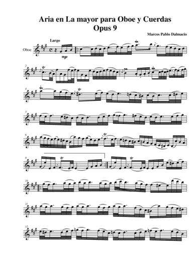 Aria en La mayor para Oboe y Cuerdas Opus 9 (Spanish Edition) - PARTES
