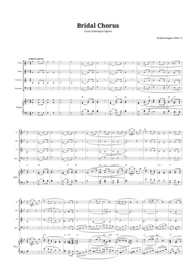 Bridal Chorus by Wagner for Woodwind Quartet and Piano with Chords (arr. Langanho)