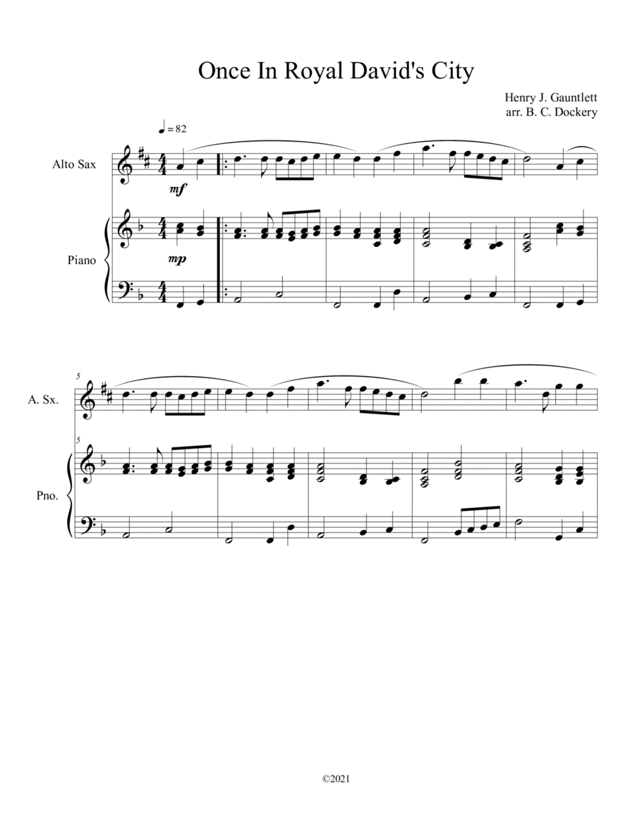 Once in Royal David's City (Alto Sax Solo with Piano Accompaniment) (arr. B. C. Dockery)