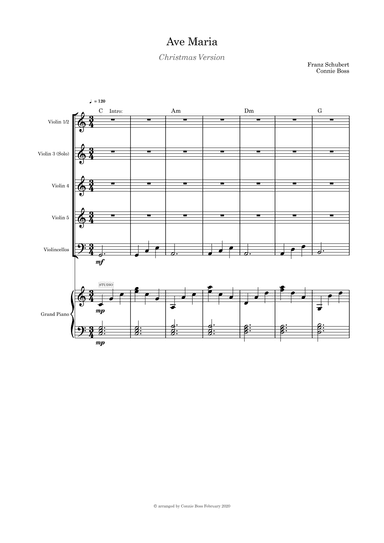 Ave Maria Christmas Verson Violin Solo with Strings Quintet and Piano (arr. Connie Boss)