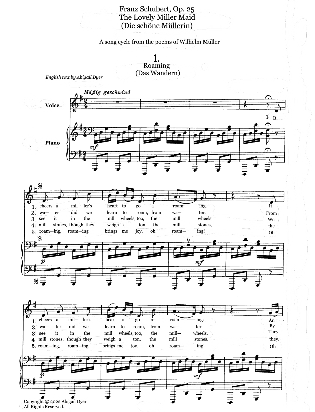 The Lovely Miller Maid (Die schöne Müllerin) English version (Low Voice) (arr. Abigail Dyer)