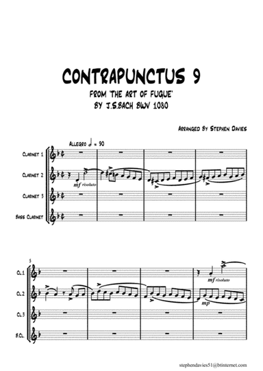 'Contrapunctus 9' By J.S.Bach BWV 1080 from 'The Art of the Fugue' for Clarinet Quartet. (arr. Stephen Davies)