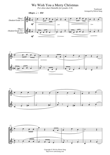We Wish You a Merry Christmas (for oboe duet, suitable for grades 2-6) (arr. Edwin Sung)