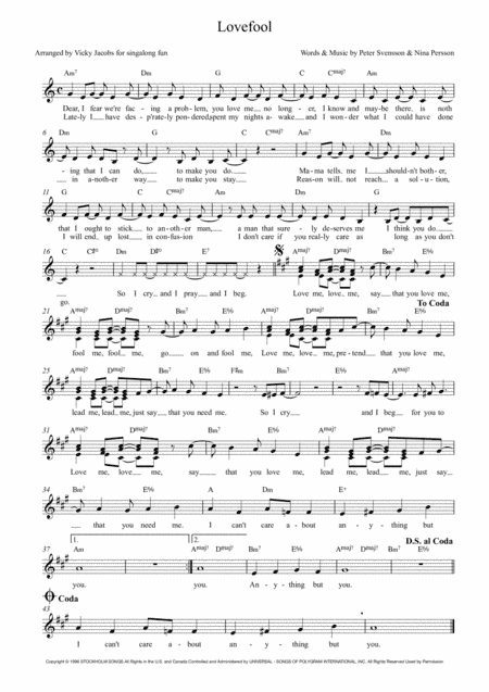 Lovefool (arr. Vicky Jacobs)