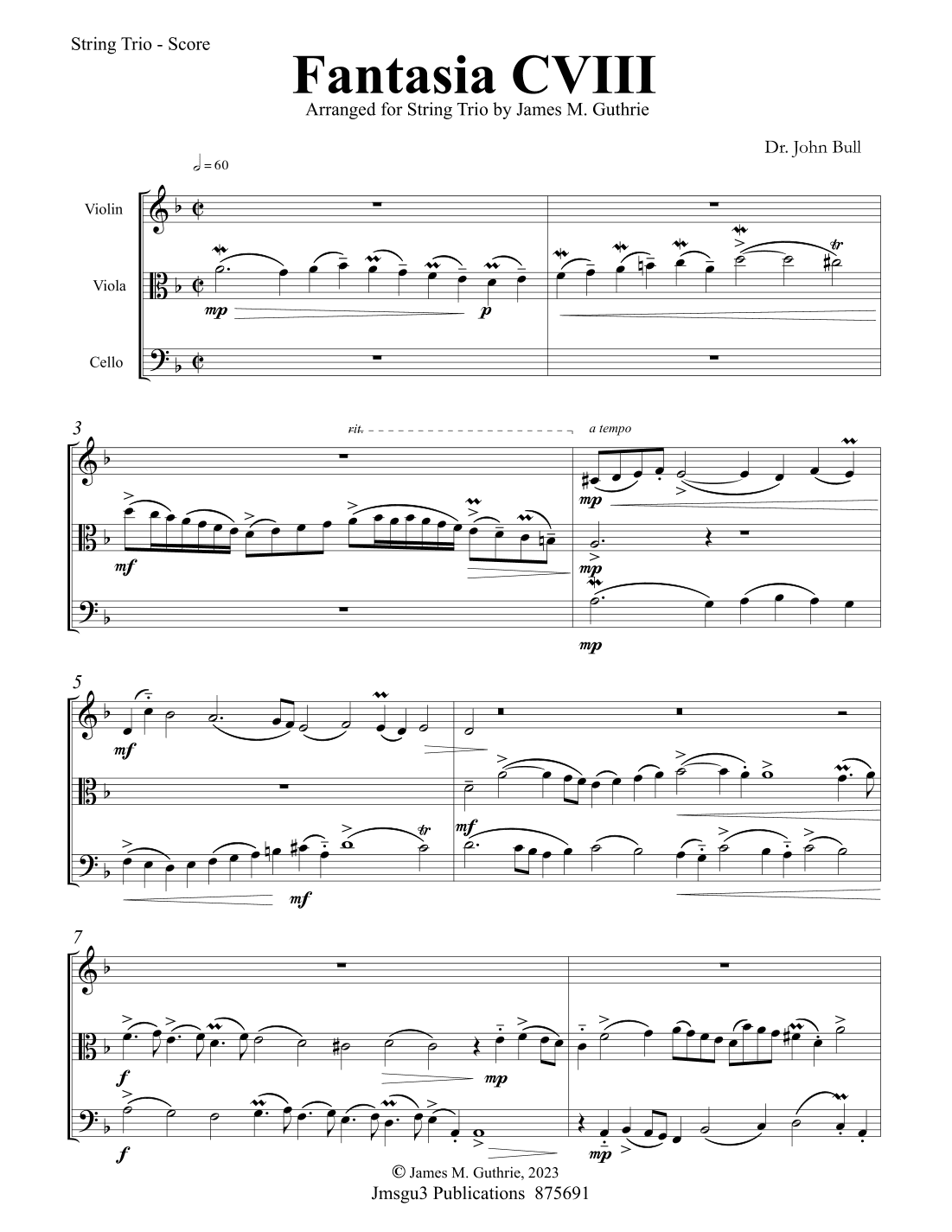 Bull: Fantasia CXIII for String Trio (arr. James M. Guthrie)