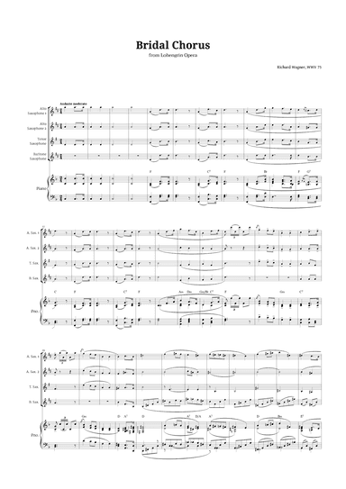 Bridal Chorus by Wagner for Sax AATB Quartet and Piano with Chords (arr. Langanho)