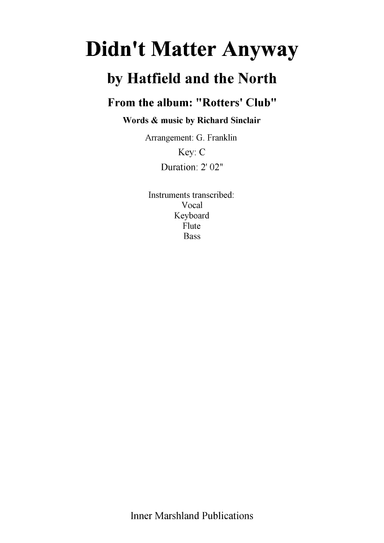 Didn't Matter Anyway (arr. G. Franklin)