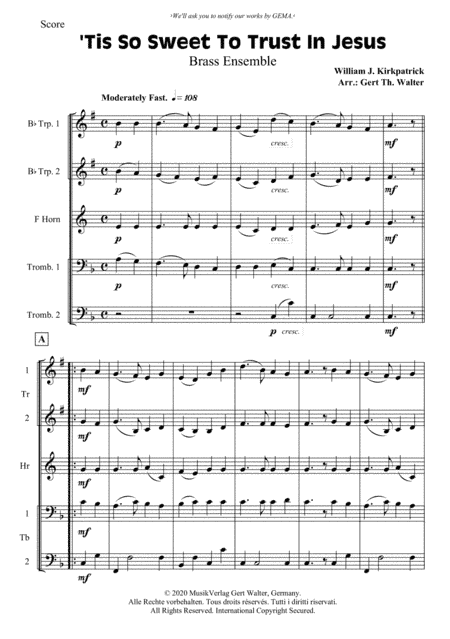 'Tis So Sweet To Trust In Jesus (arr. Gert Th. Walter)