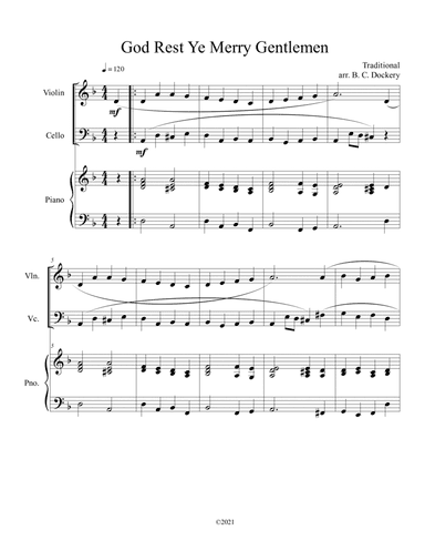 God Rest Ye Merry Gentlemen (Violin and Cello Duet) with optional piano accompaniment (arr. B. C. Dockery)