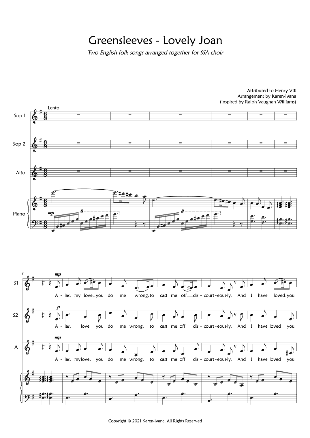 Greensleeves/Lovely Joan (arr. Karen Ivana)