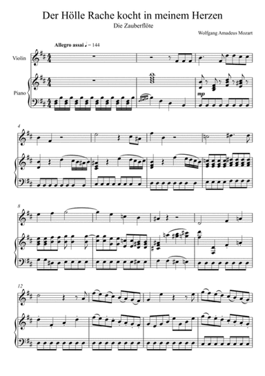 W.A Mozart - Der Hölle Rache kocht in meinem Herzen (Die Zauberflöte) Violin Solo - D Key (arr. André Laitano)