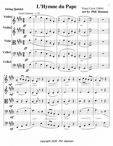 L'Hymne du Pape-Liszt-string quintet (arr. Phil Beaman)