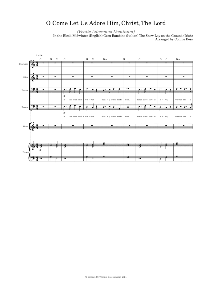 O Come Let Us Adore Him (Venite Adoremus Dominum) (Medley) - SATB flute, or violin or cello and Pian (arr. Connie Boss)