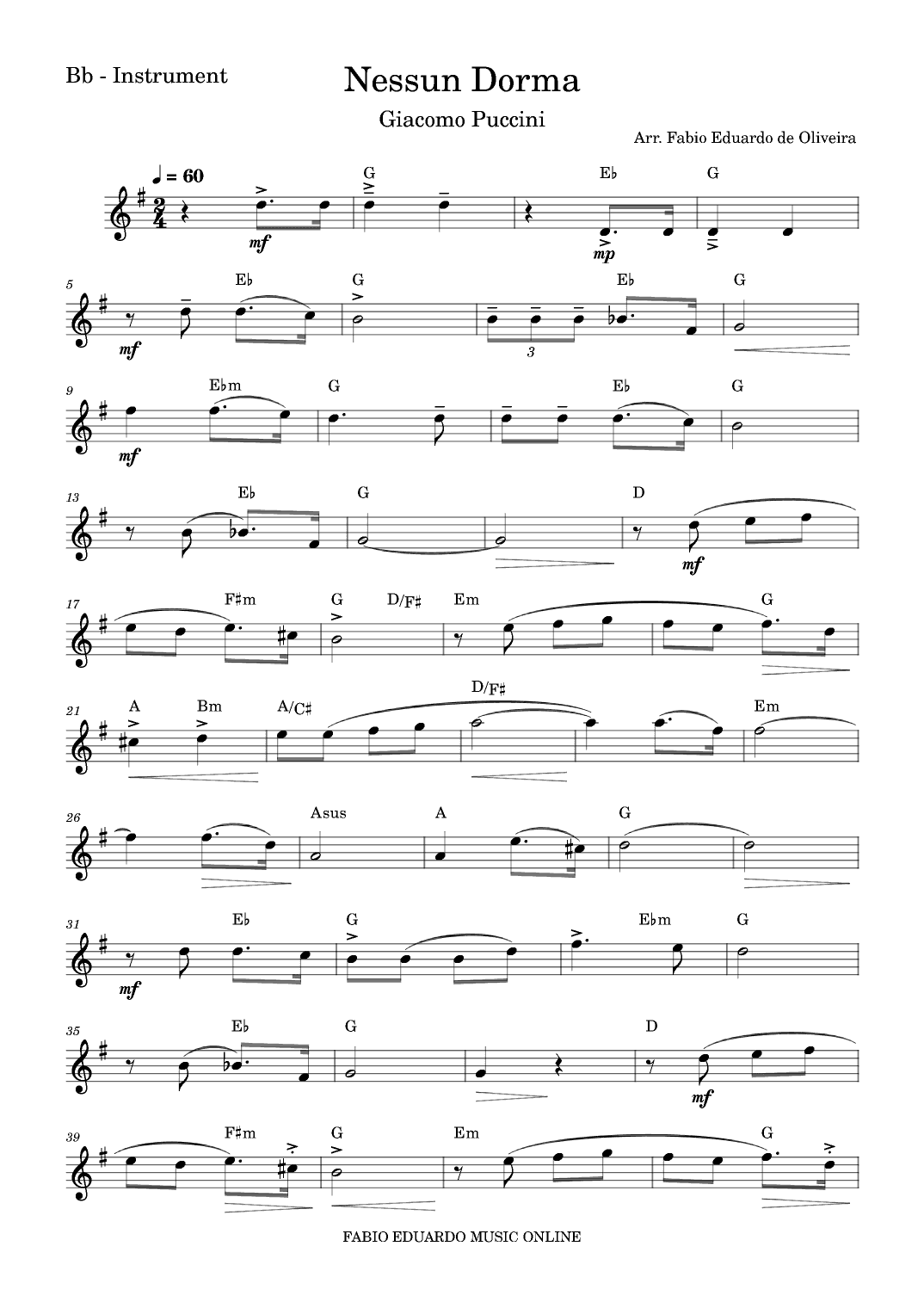 Nessun Dorma (Puccini) (arr. Fabio Eduardo de Oliveira)