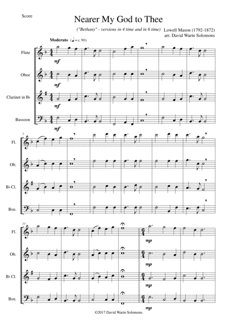 Nearer my God to Thee (Bethany) for wind quartet (arr. David Warin Solomons)