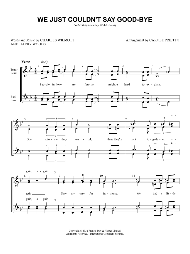 We Just Couldn't Say Goodbye (arr. CAROLE PRIETTO)