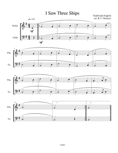 I Saw Three Ships (Violin and Cello Duet) (arr. B. C. Dockery)