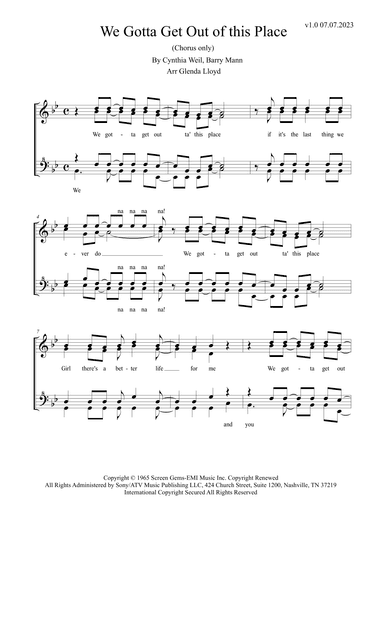 We Gotta Get Out Of This Place (arr. Glenda Lloyd)