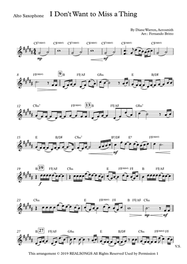 I Don't Want To Miss A Thing (arr. Fernando Britto)